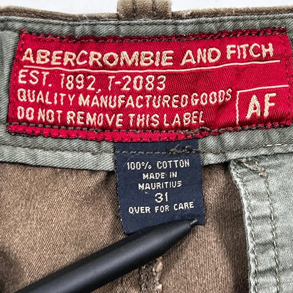 Abercrombie & Fitch‎ Cargo Shorts Green Heavy Button Fly 31 T-2083 Military